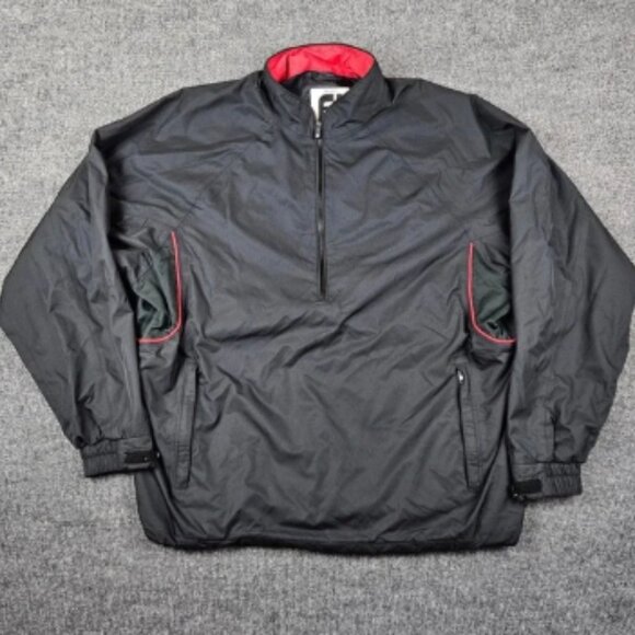 FootJoy DryJoys Golf Pullover Windbreaker Men's L Lightweight Half Zip Black Red - Picture 1 of 7